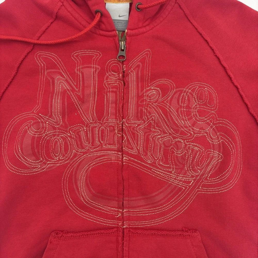 Nike‎ Hoodie Womens M Red Full Zip Nike Country Graphic Sweatshirt Fleece Raglan